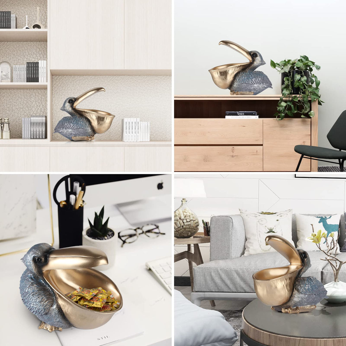 PlivBloom pelican figurine adds modern flair while serving as a desk organizer.