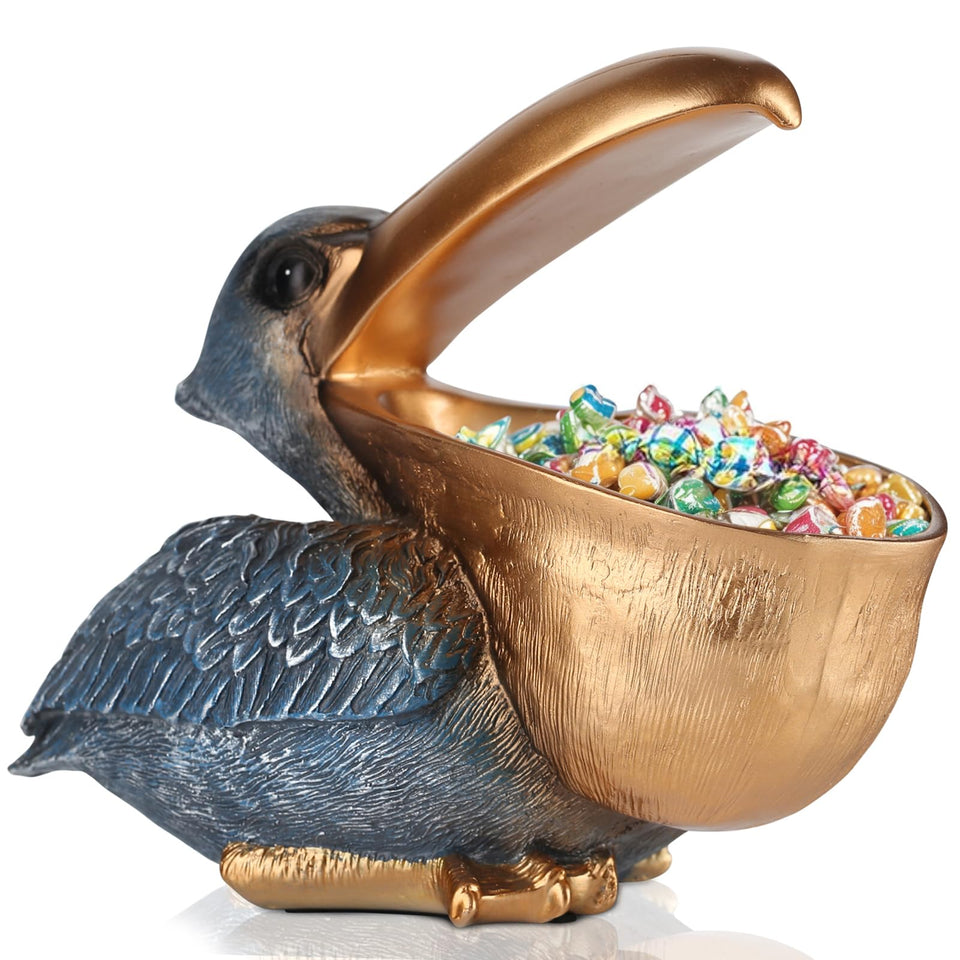 PlivBloom pelican key holder figurine with gold finish enhances desk organization.