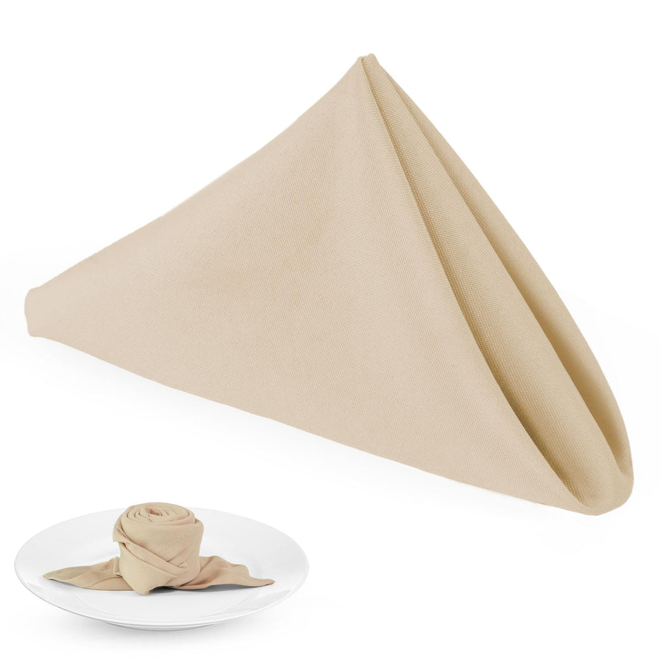 PLOYMONO beige heavy-duty napkins provide durable 17x17 inch coverage for guests.