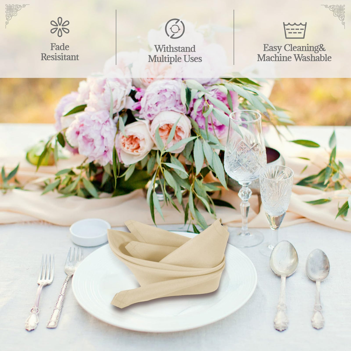 PLOYMONO napkins with crisp hemmed edges for a polished table look.