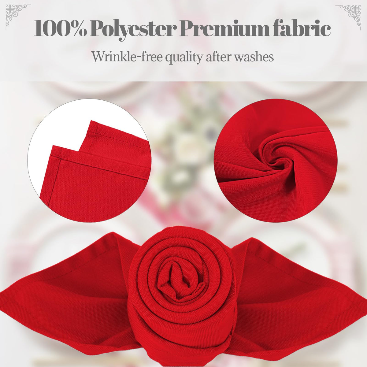 PLOYMONO napkin hemmed edges closeup highlighting refined finish for upscale dining.
