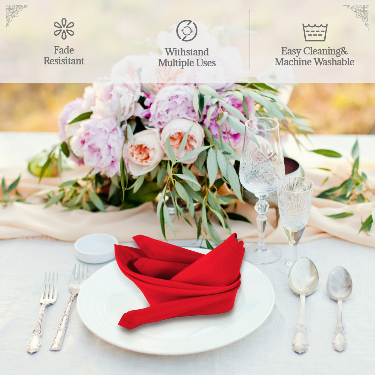 PLOYMONO wedding table napkins setup showing color and polish for formal events.