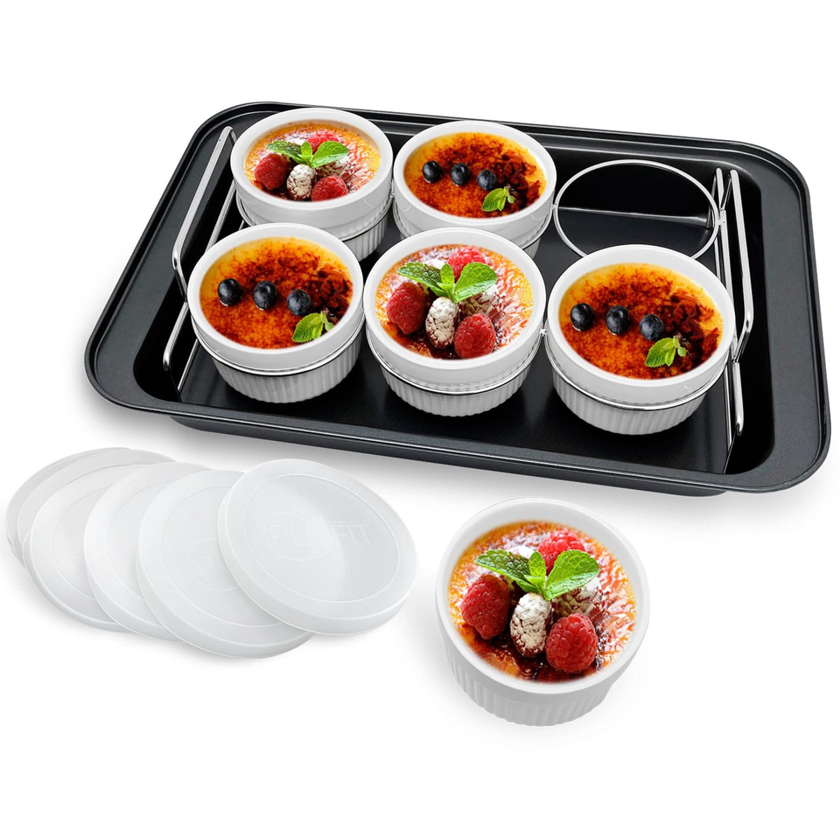 PLSFIT ramekins set with silicone lids for creme brulee and desserts