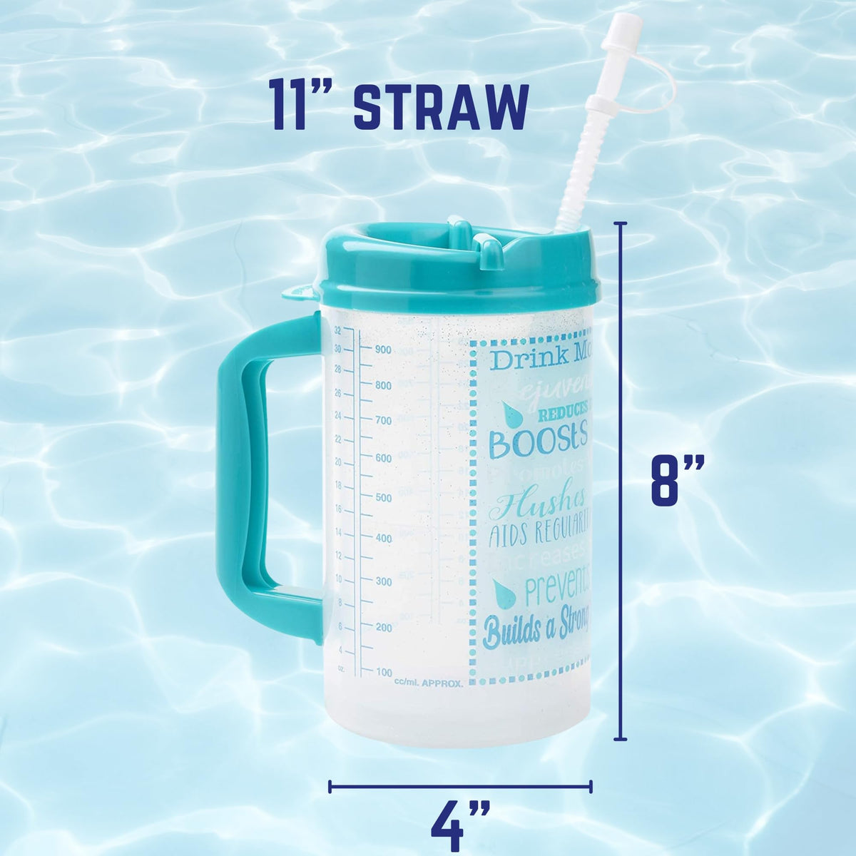 Plum Hill hospital cup teal ergonomic straw for comfortable sipping.
