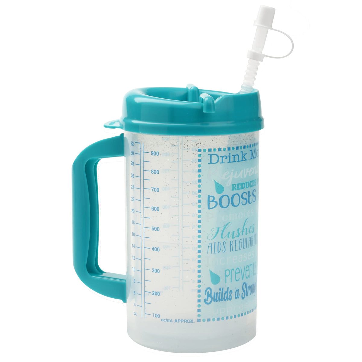 Plum Hill hospital cup teal lid and straw for all-day hydration.