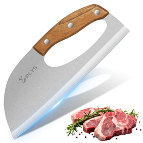 Plys meat cleaver blade close-up with sharp curved edge for precise chopping