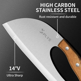 Plys meat cleaver in use slicing meat with smooth, controlled cuts