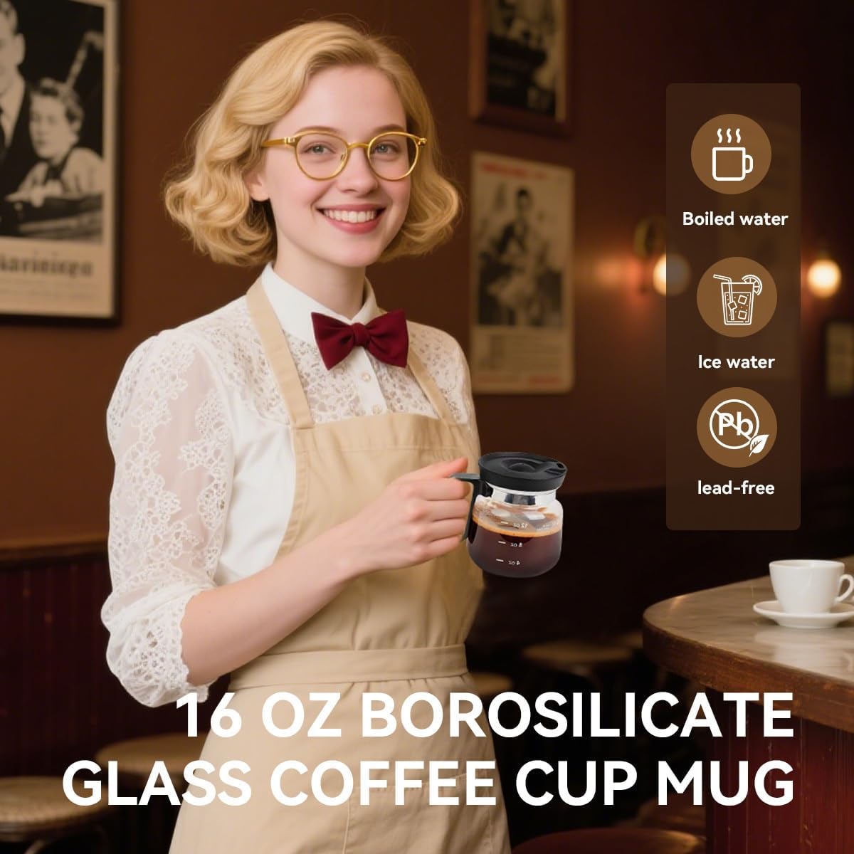 PMLQZA 16oz clear, heatproof glass mug shows vibrant beverage color at a glance.