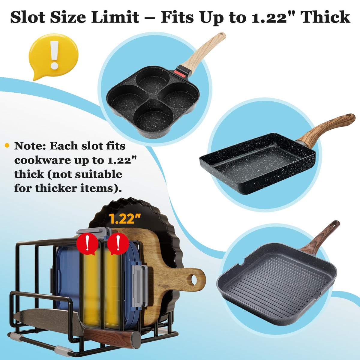 PMYEK pot lid and tray organizer guides lids and trays into upright positions for easy reach.