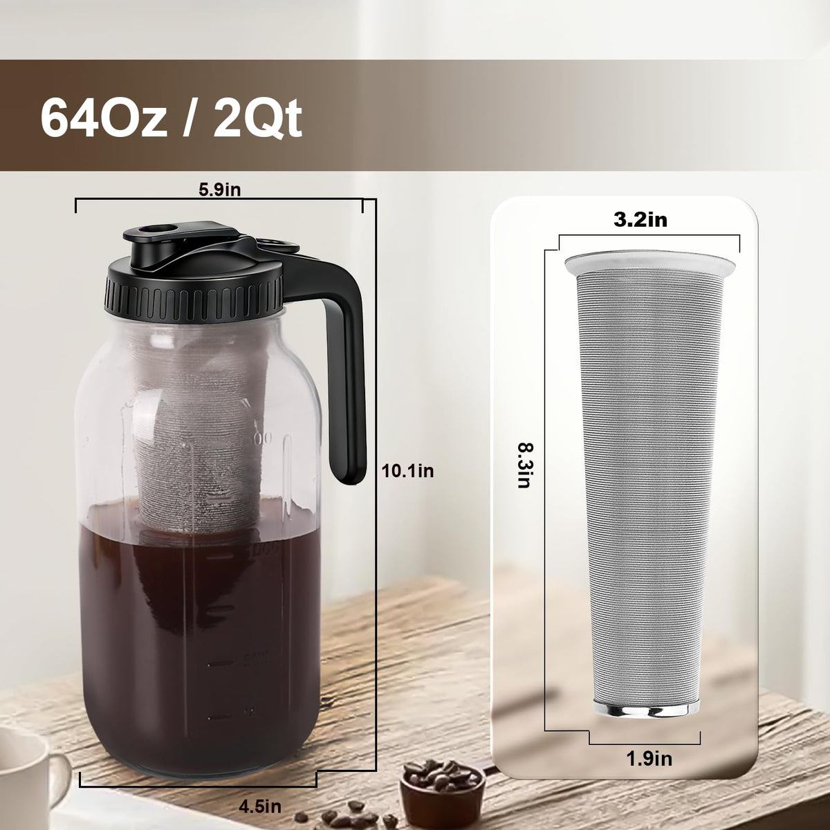 PNHYTUGY 160-micron filter captures fine particles for a near-clear brew