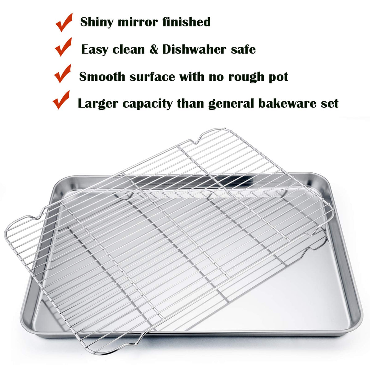 P&P CHEF oven pan with mirror finish and rolled edges.
