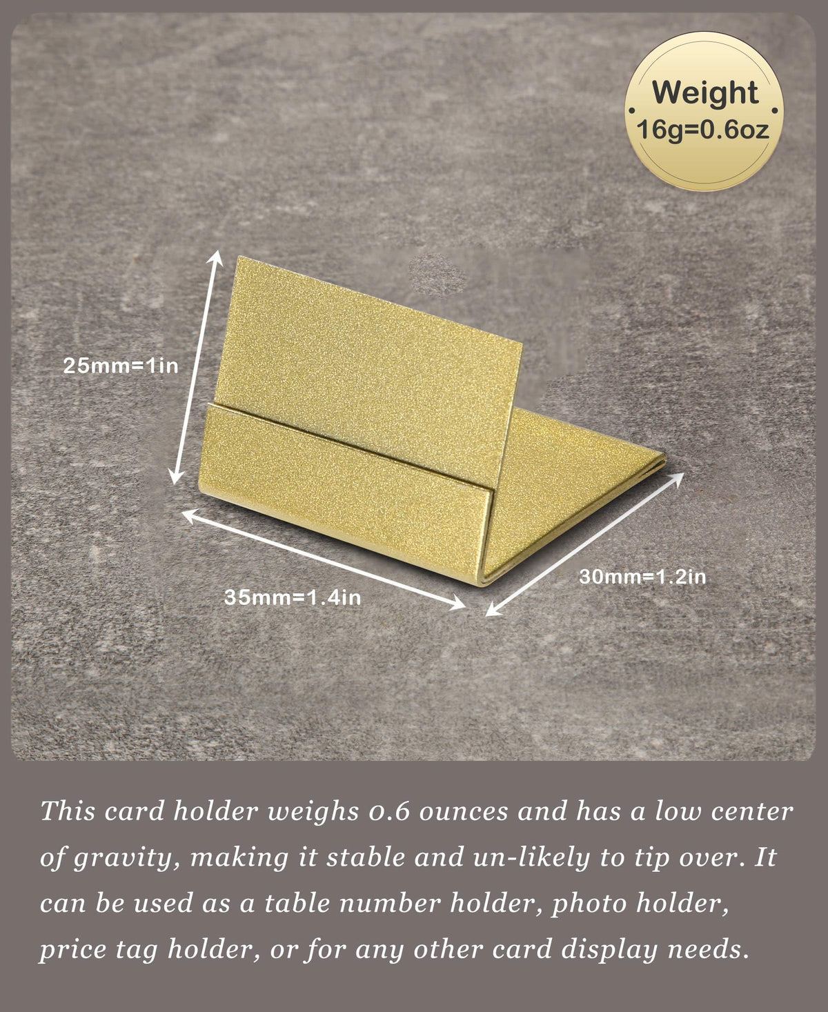 PODUFF gold photo holder display showing versatile tabletop use