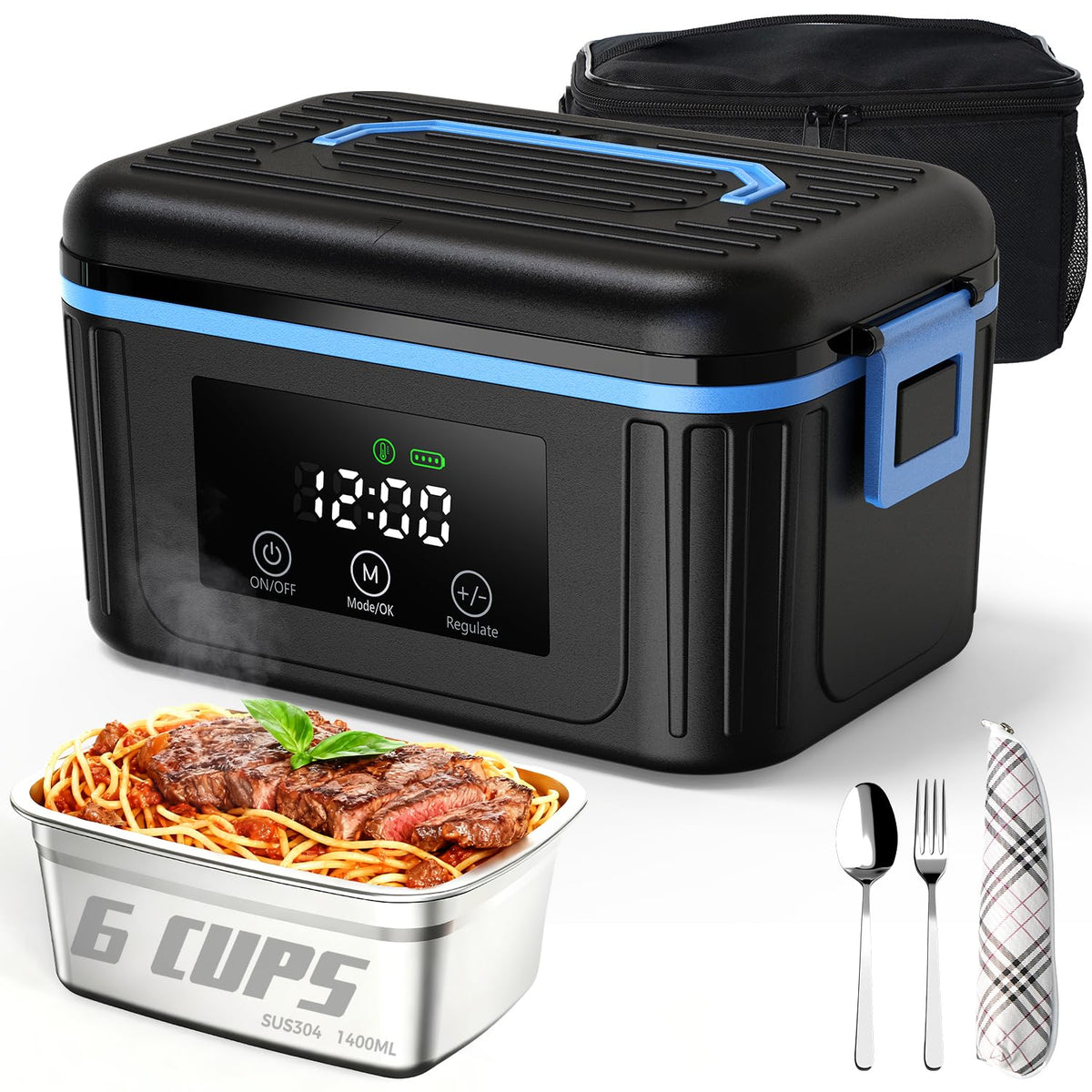 POFABIK cordless lunchbox heating in action for hot meals on the go.