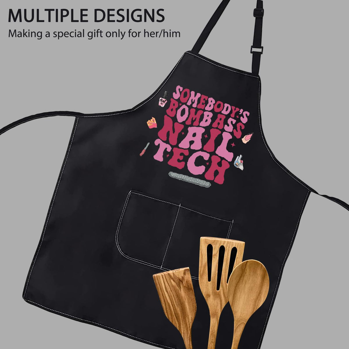 POFULL Nail Artist Apron adjustable neck strap in use.