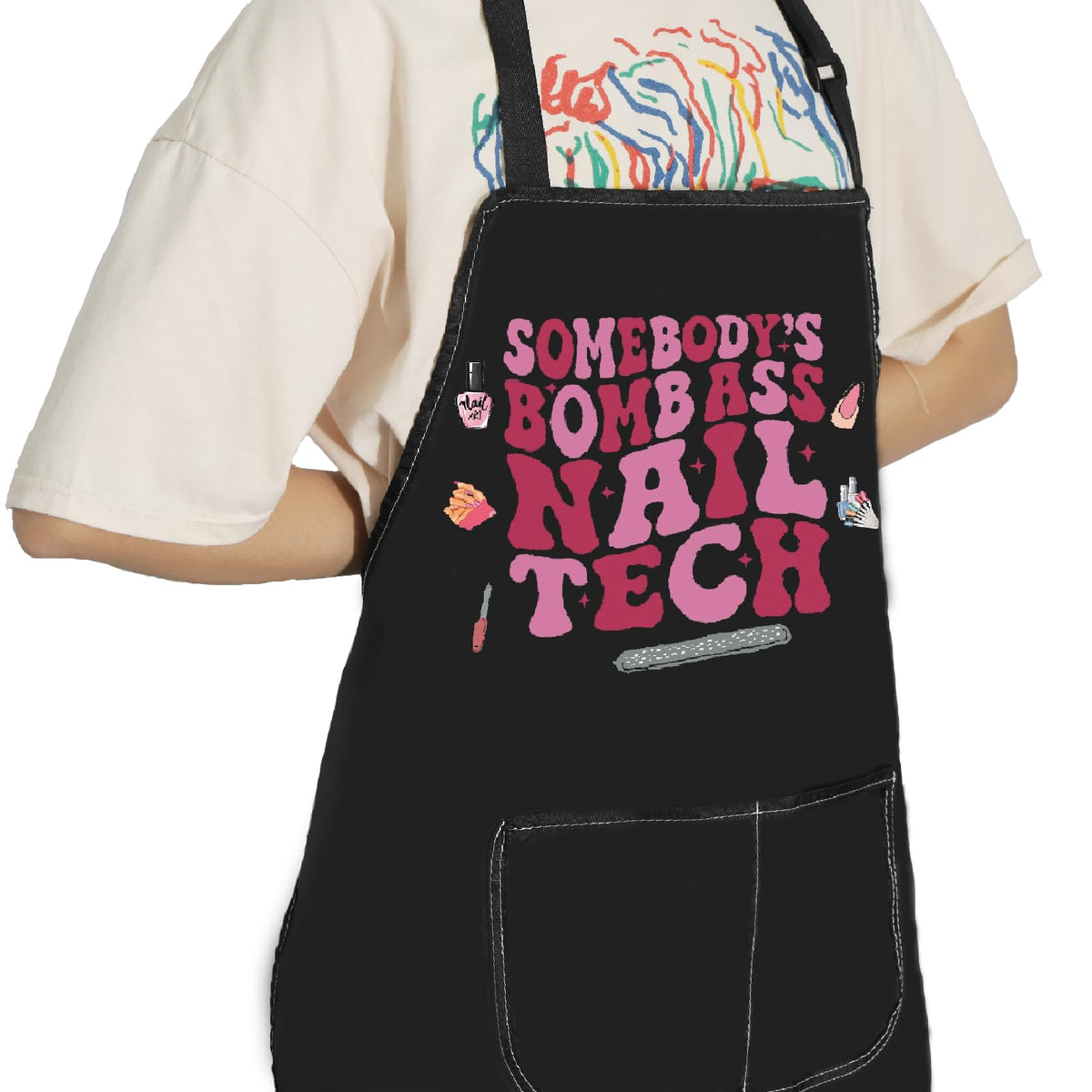 POFULL Nail Technician Apron waterproof fabric close-up showing durability.