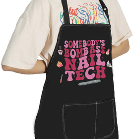 POFULL Nail Technician Apron waterproof fabric close-up showing durability.