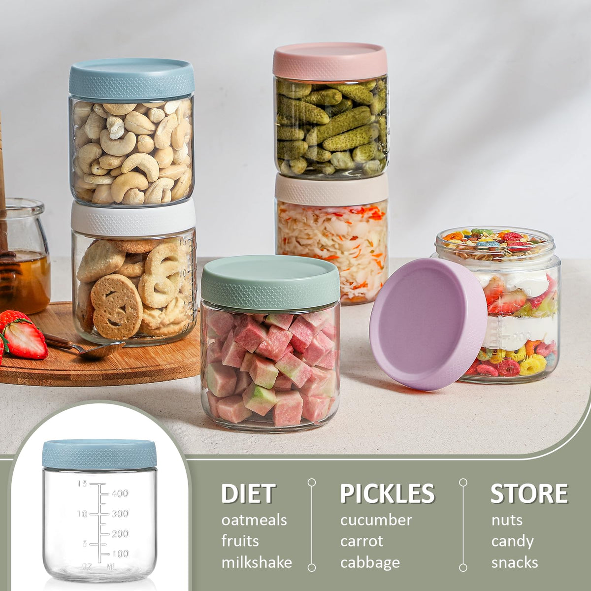 POIKSHARK mason jars ideal for yogurt, dressings, and portable meals