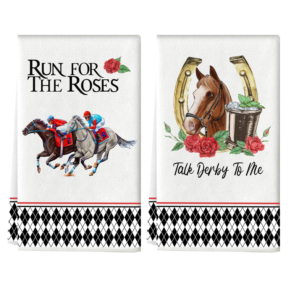 POILKMNI kitchen towels in rose and horse racing plaid, ideal for quick drying