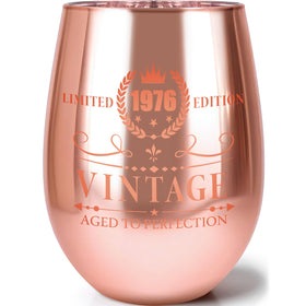 POJOOY rose gold 50th birthday wine glass with a luminous rose-gold finish for toasts.