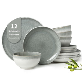 Pokini gradient green dinner plates close-up showing reactive glaze colors for stylish daily dining.