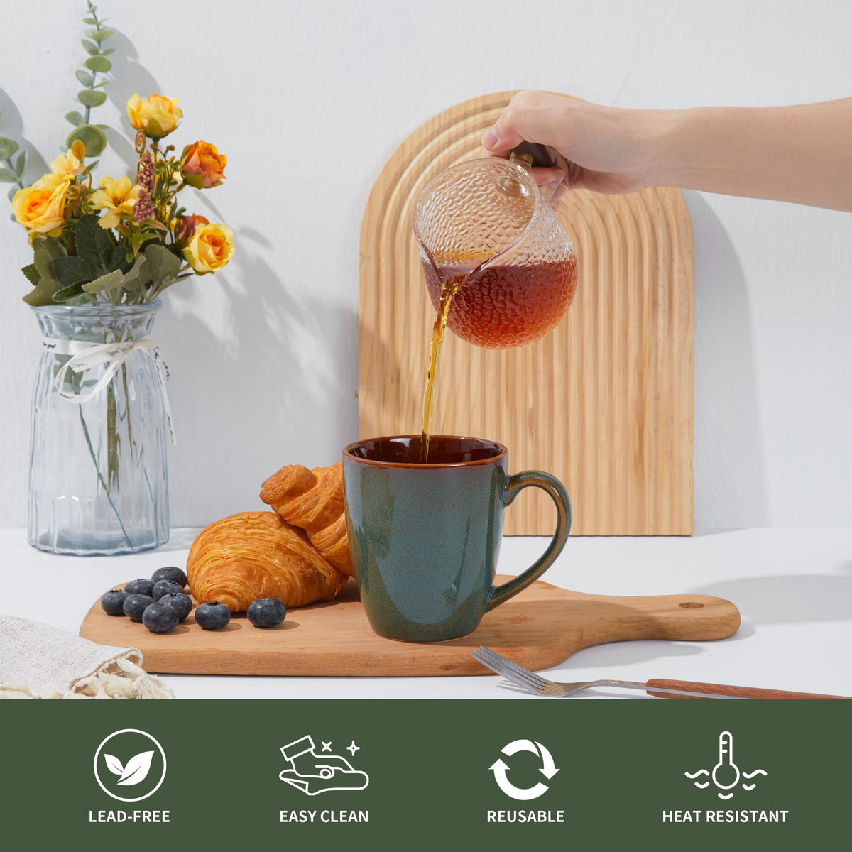 Pokini mug illustrating large 14oz capacity for coffee or tea.