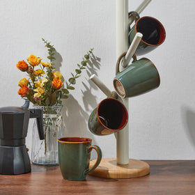 Pokini mug stackable set saving kitchen storage space.