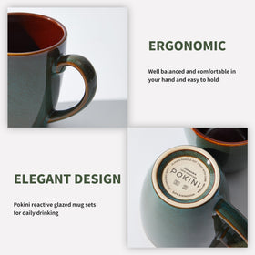Pokini mug highlighting varied glaze patterns in warm tones.