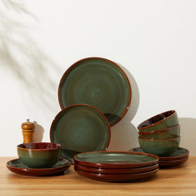 Pokini sage green dishware set arranged on a table for elegance