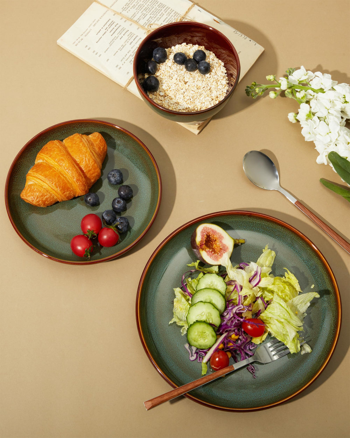 Pokini sage green microwave-safe dish in real kitchen setting