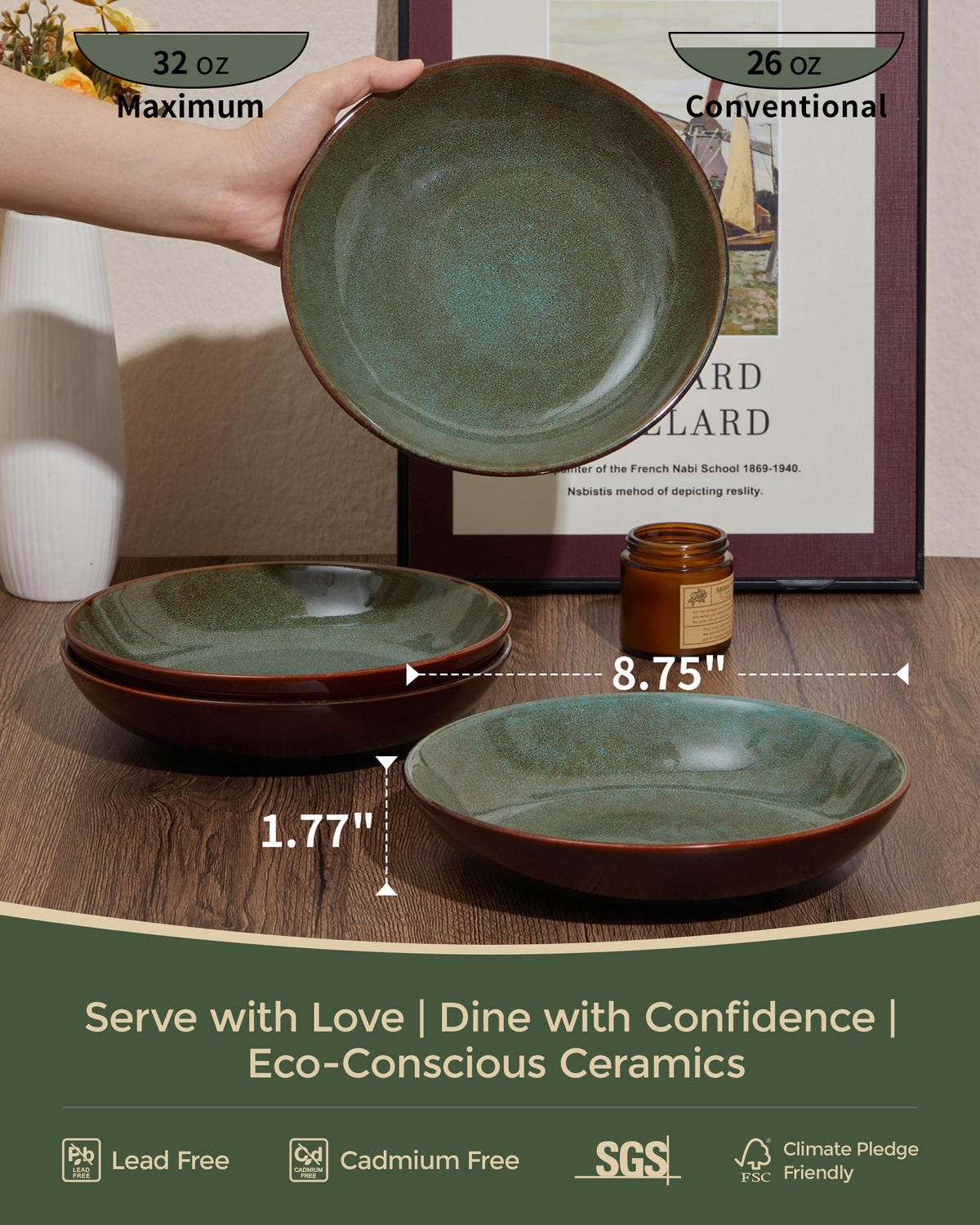 Pokini sage green salad plate with subtle glaze variation