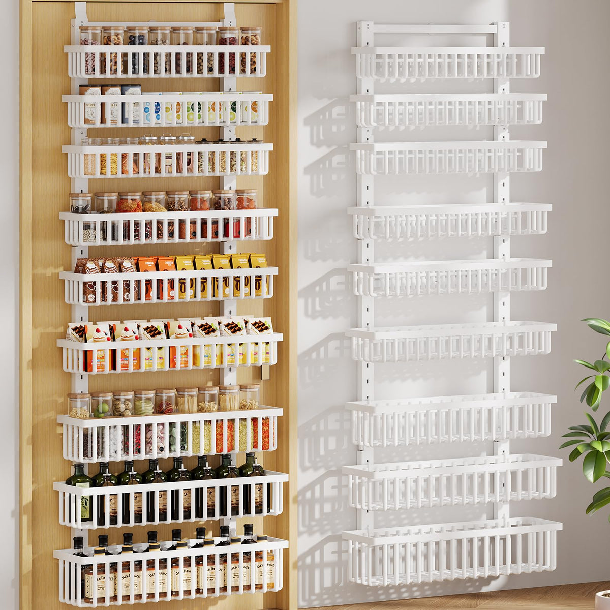 POKIPO 9-tier over-the-door pantry organizer front view showing clutter-free spice storage