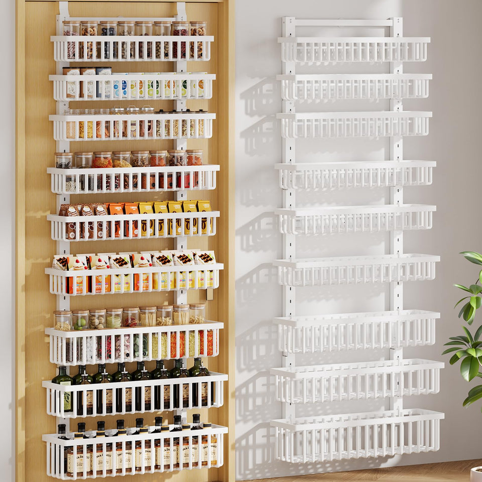 POKIPO 9-tier over-the-door pantry organizer front view showing clutter-free spice storage