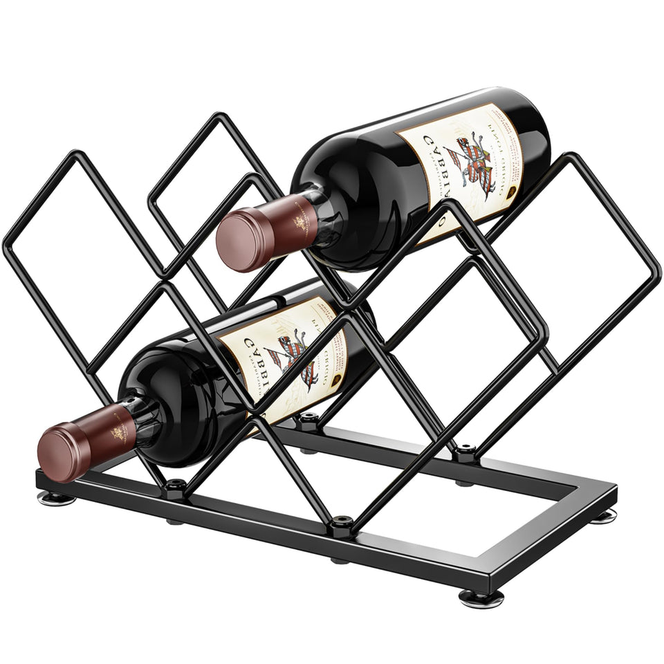 POKIPO countertop wine rack with seven-bottle display keeps wines neatly organized and accessible.