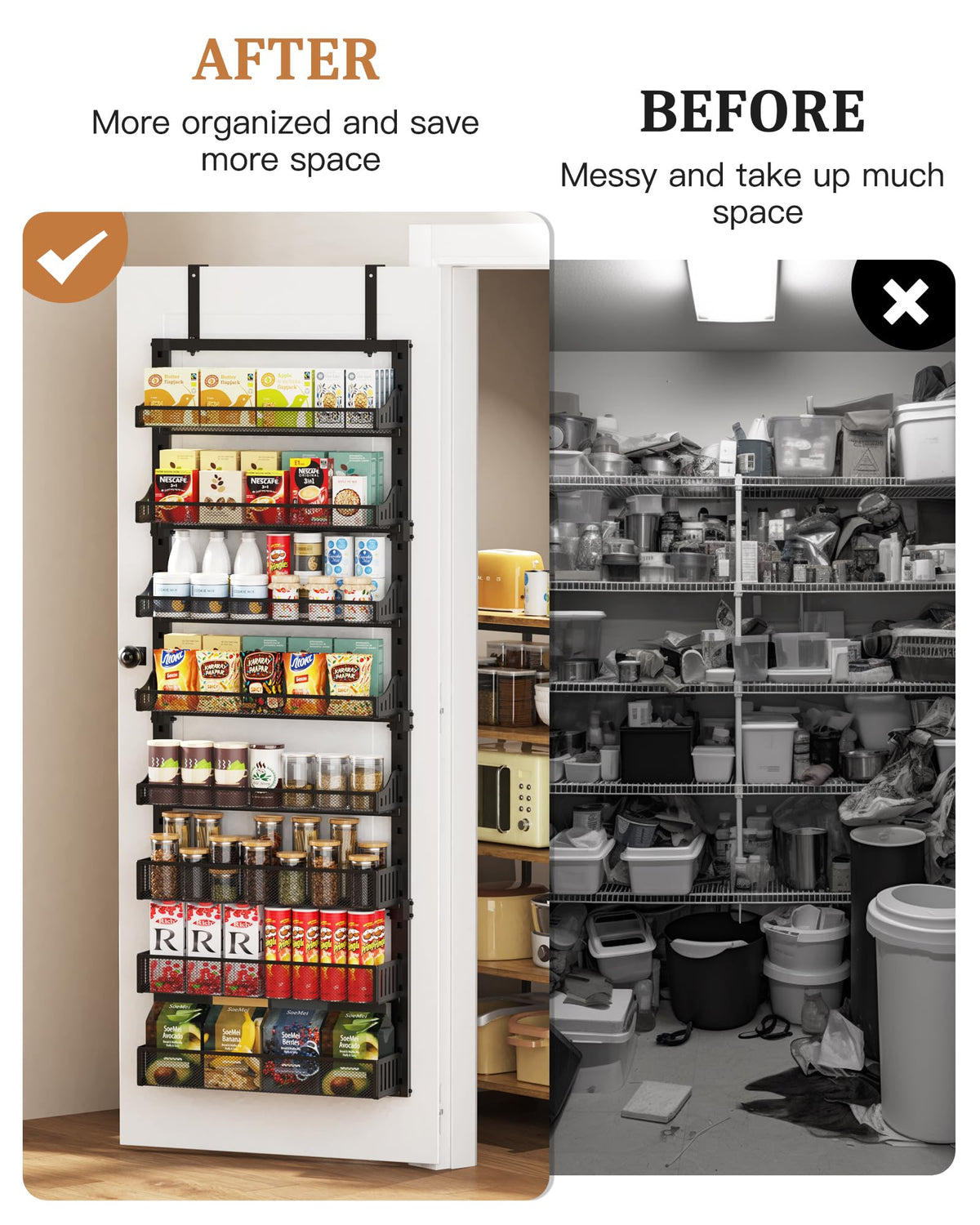 POKIPO wall-mount pantry shelf fits kitchen walls for extra organization.