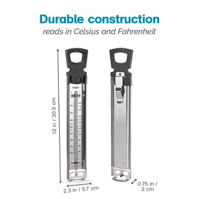 Polder Candy Thermometer shows Celsius and Fahrenheit for versatile kitchen use.
