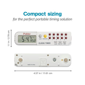 Polder clock shows 12/24-hour mode for flexible scheduling.