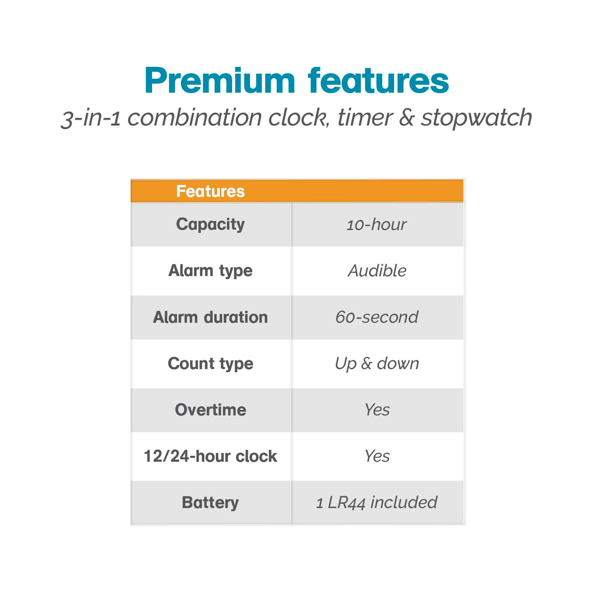 Polder combination clock suits kitchen and gym settings for versatile timing.