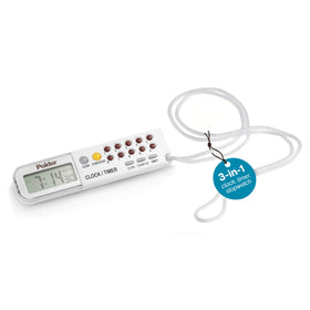Polder combination clock with large display on kitchen counter for easy meal timing.