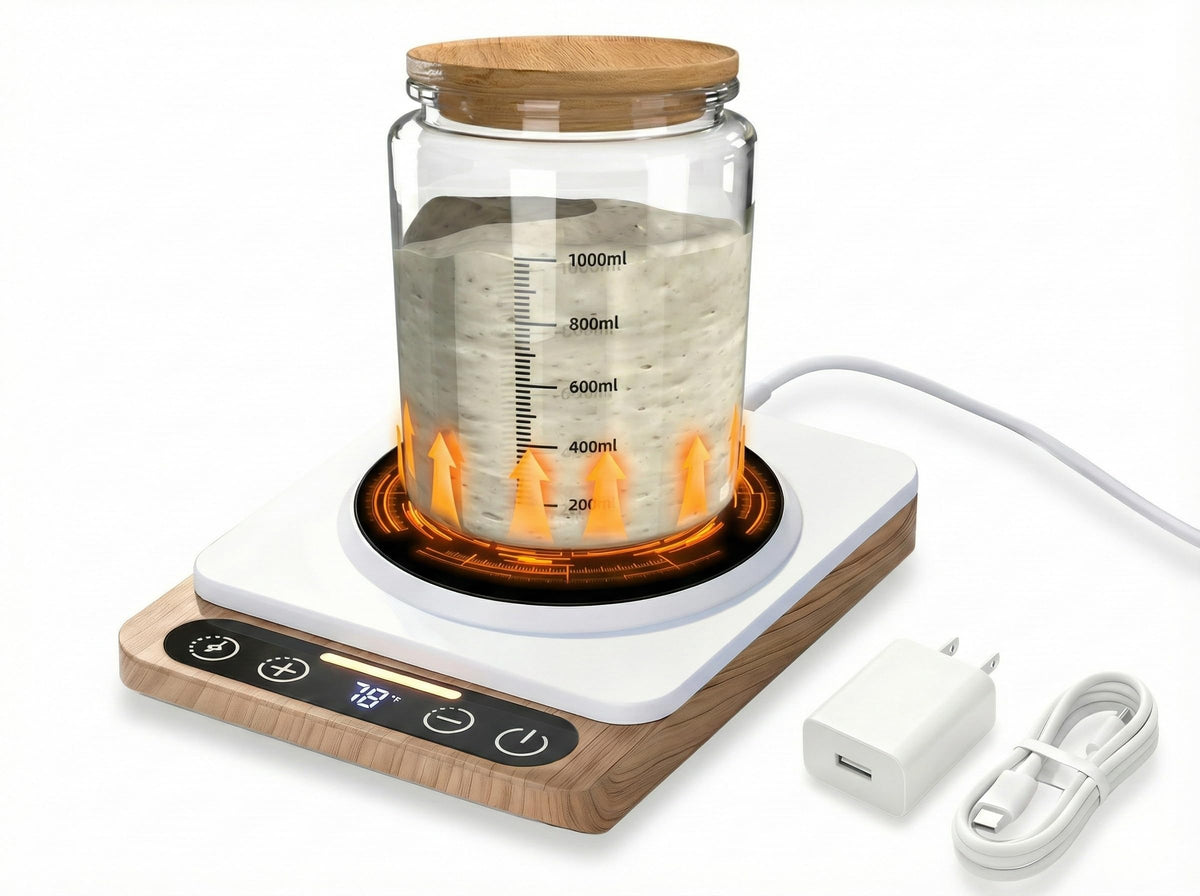 POLIBY Sourdough Warmer Mat thermostat display illustrating accurate temperature control