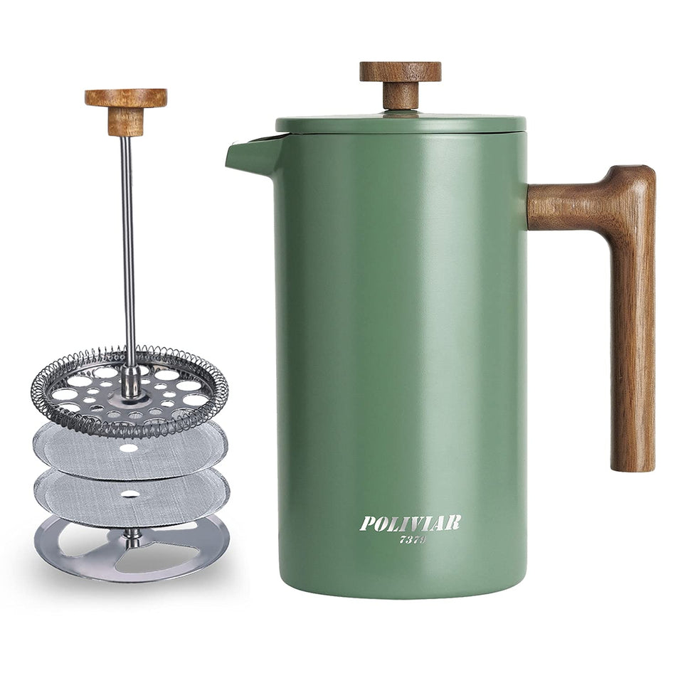 POLIVIAR 34 oz French Press on counter for everyday coffee.