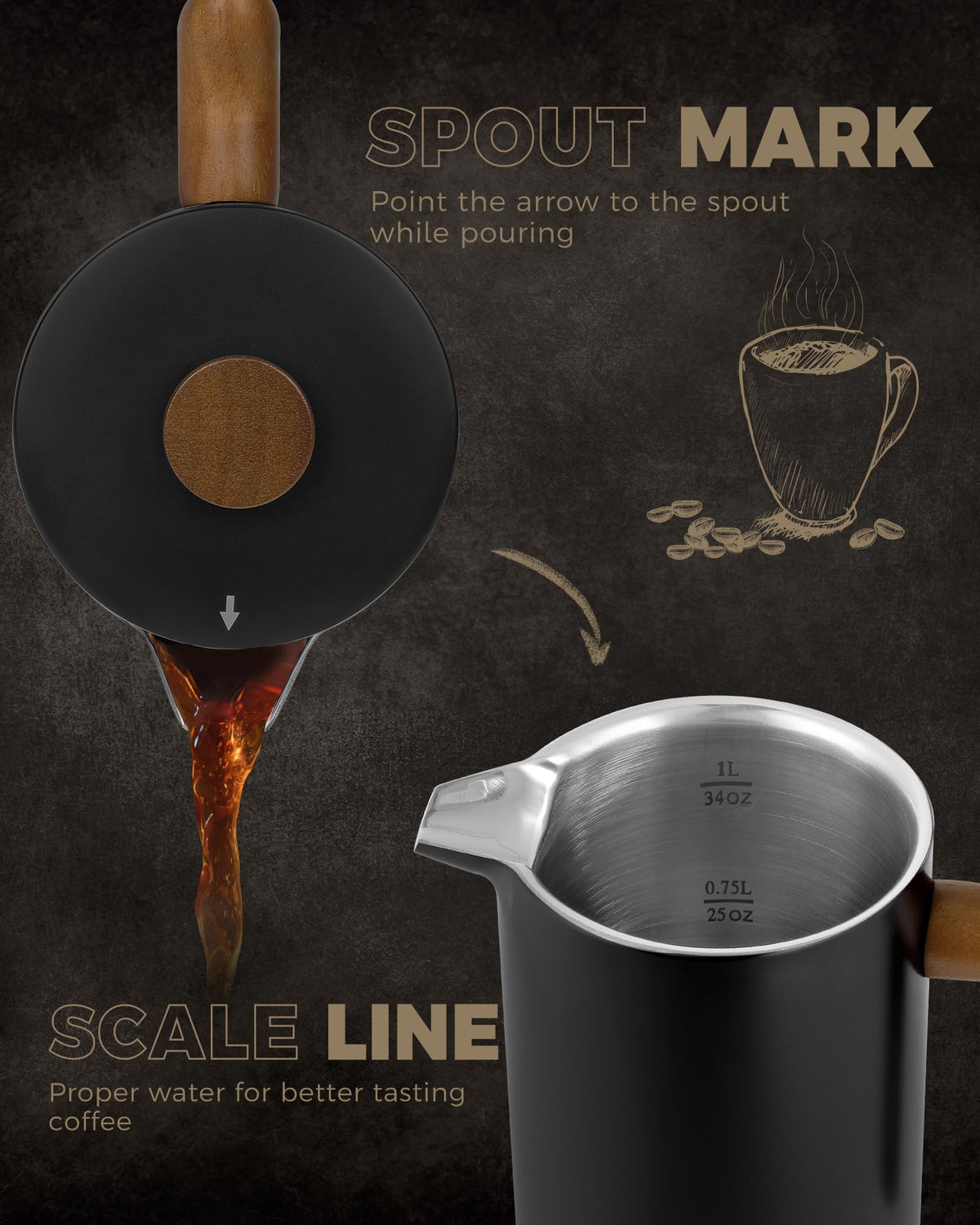 POLIVIAR dual-filter screen delivers clean brew with aromatic oils.