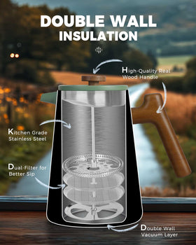 POLIVIAR French Press with double-wall insulation keeps coffee hot