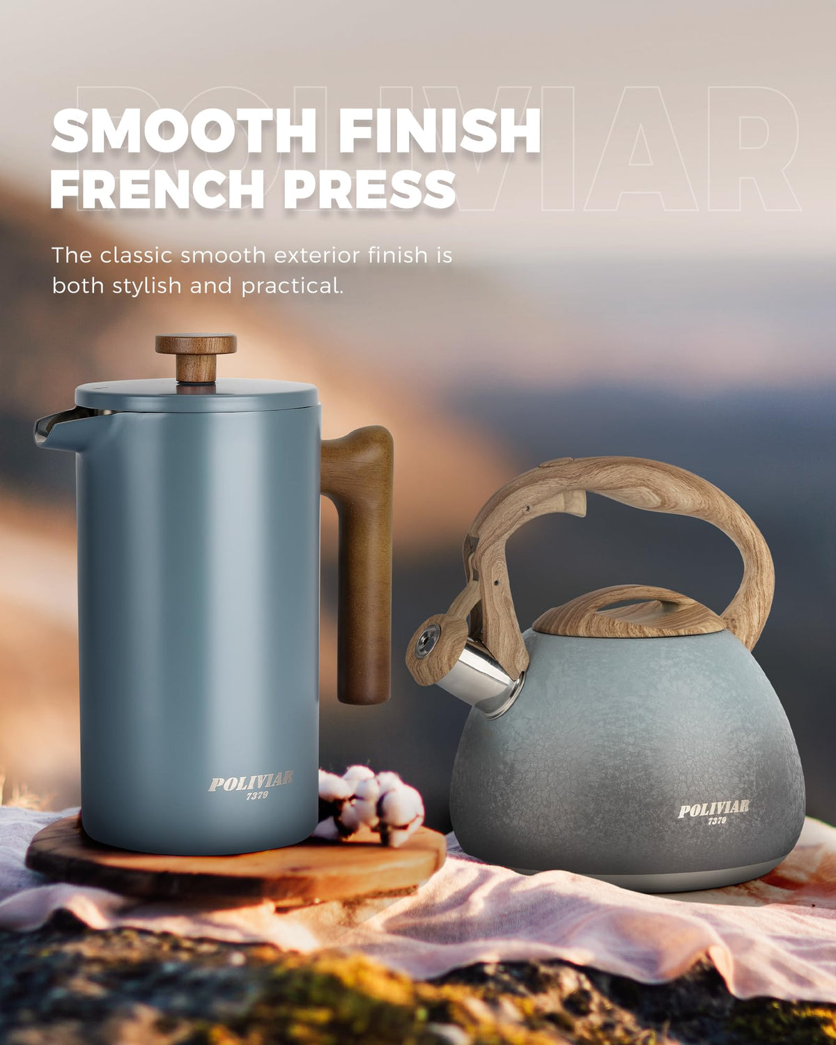 POLIVIAR French Press with real wood handle for comfortable grip