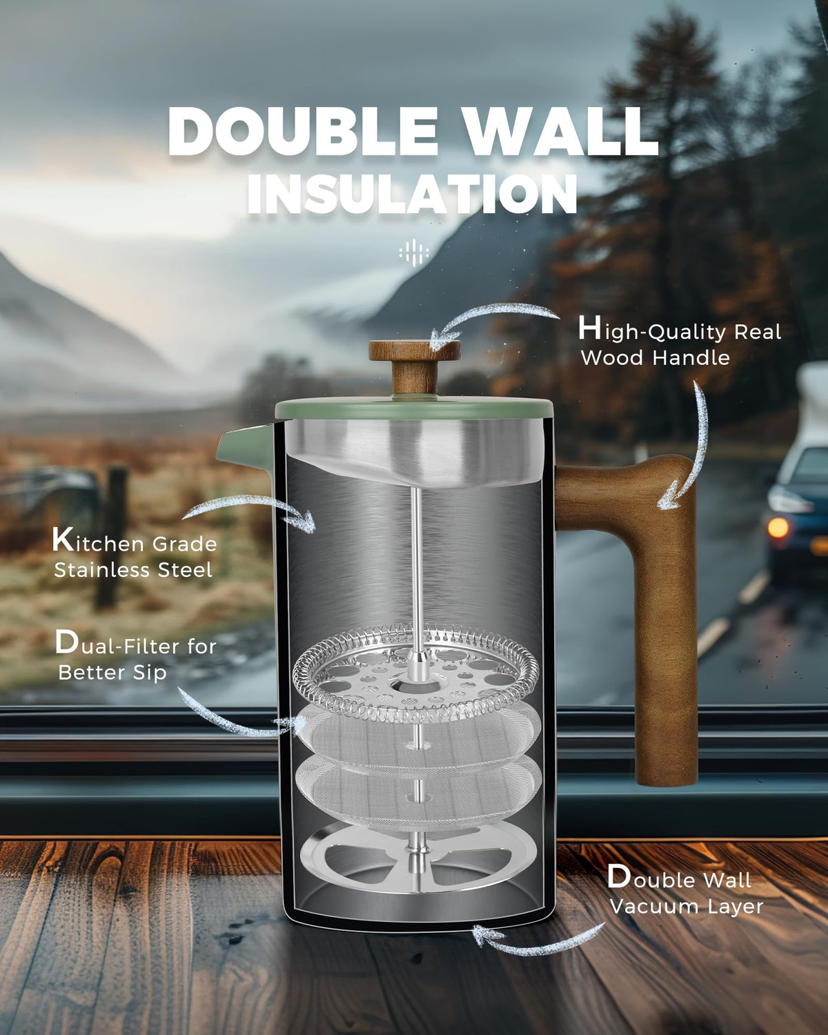 POLIVIAR stainless steel body shows rust-resistant, durable construction.