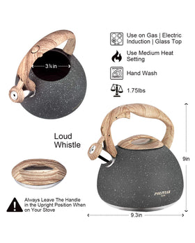 POLIVIAR Tea Kettle compatible with gas, electric, and induction cooktops