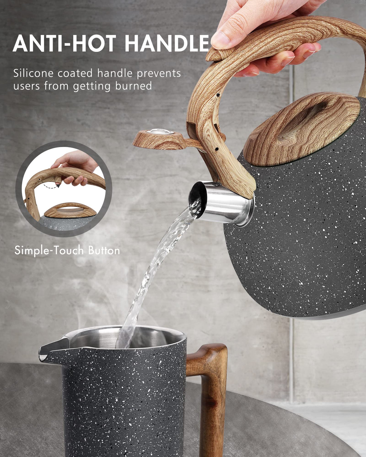 POLIVIAR Tea Kettle stainless steel body resists rust and corrosion