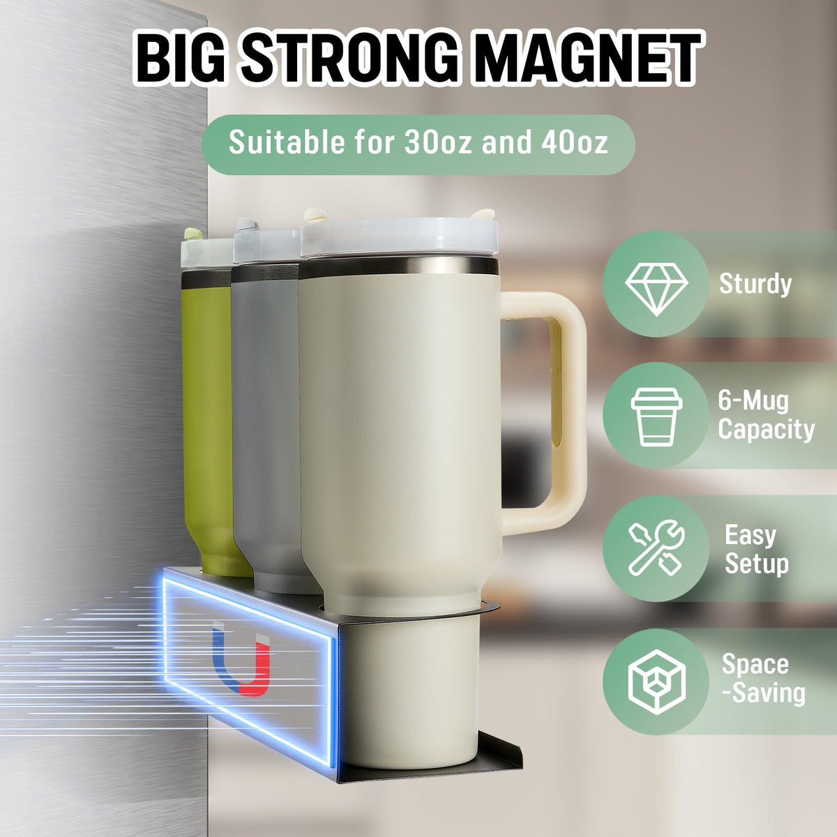 POLRAI two-pack cup organizer with three slots mounted on a cabinet.