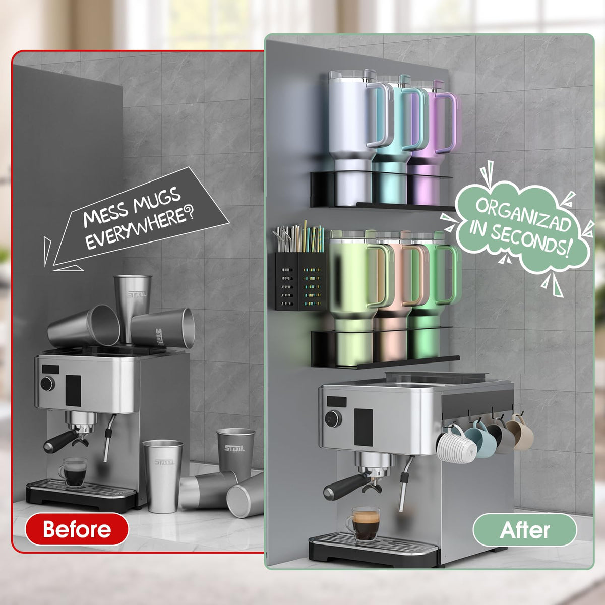 POLRAI double-sided tape enables tool-free mounting on various kitchen surfaces