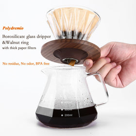 Polydremio borosilicate glass dripper demonstrates durable, tasteless brewing with easy cleanup