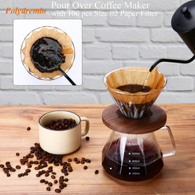 Polydremio pour-over dripper walnut handle highlighted for precise manual brewing